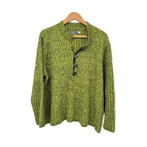Willow Sweater Henley Button Neck Marled Knit Casual Cozy Cabin‎ Core Green XL